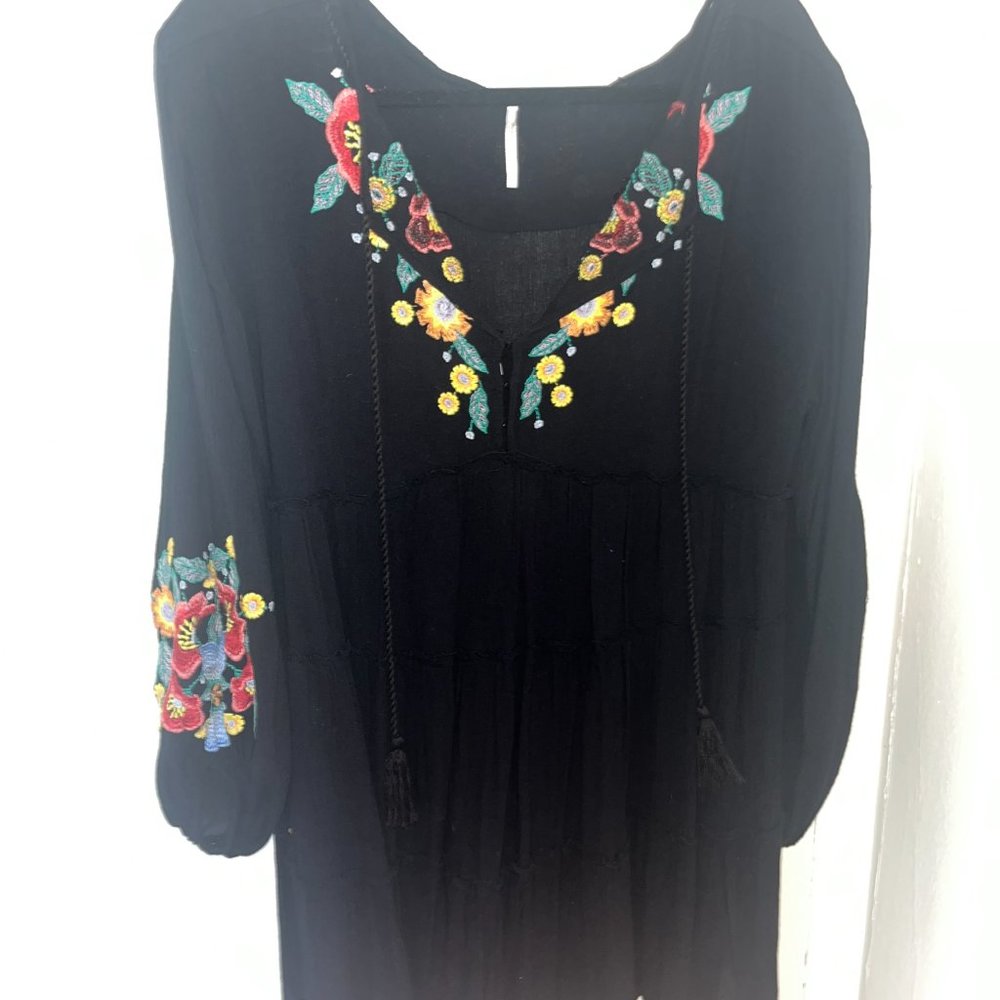 embroidered black free people tunic dress
